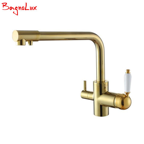 Bagnolux Drinking Water Kitchen Tap Solid Brass Single Hole Double Handle 3 Way Water Filter Round Swivel Spout Sink Mixer Tap ► Photo 1/1