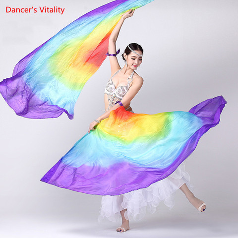 100% Silk Stage Performance Props 1 Pair Half Circle Silk Veil Dance Right/Left Hand Gold Belly Dance Veils Color Isis Wings ► Photo 1/1