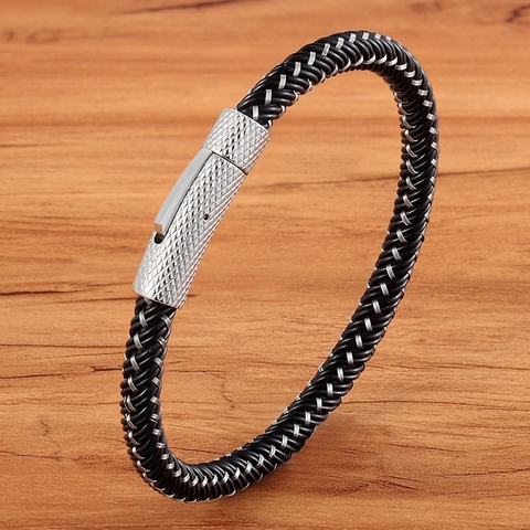 XQNI Punk Threaded Button Metal Weaving Bracelet for Men Women Stainless Steel Twining Classic Style Charm Black High Quality ► Photo 1/6