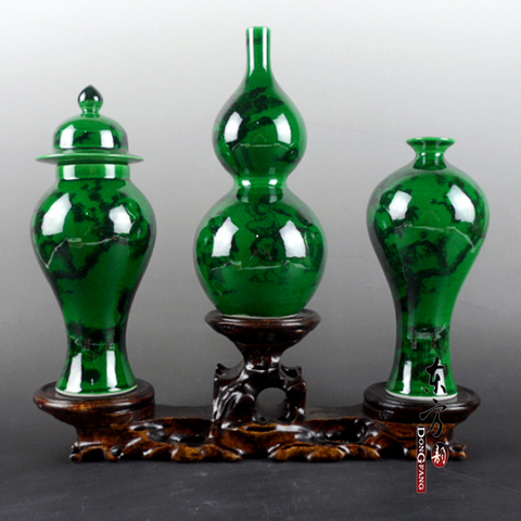 Antique Green Color Glazed Porcelain Flower Vases Handmade Household Furnishing Articles With Patterns Porcelain vase  ► Photo 1/1