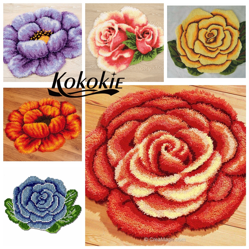 Kitchen Carpets cross-stitch for embroidery Latch hook rug kits knitting  needles embroidery set mats Flower plastic canvas craft - AliExpress