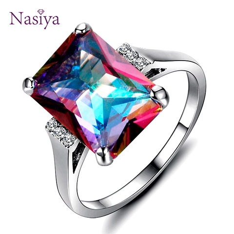Gift Wedding Engagement Gemstone Diamond 925 Silver Ring  Mystic Rainbow Topaz