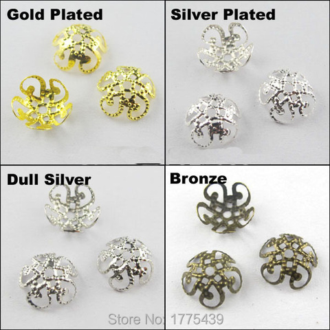 Free Shipping Jewelry Finding 10MM 5Leaf Hollow Flower End Beads Caps Gold Silver Bronze Nickel Plated(200Pcs=1Lot ! ) ► Photo 1/5