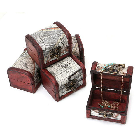 Top Quality Wooden Pirate Map Jewellery Storage Box Case Holder Vintage Treasure Chest MAY-24B ► Photo 1/1