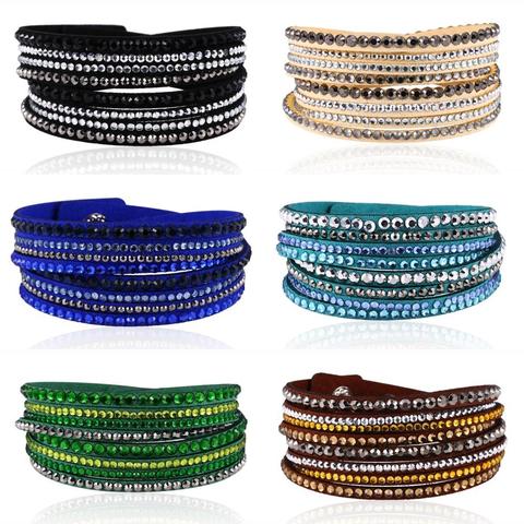 HOCOLE Vintage Leather Wrap Multilayer Bracelets For Women Fashion Crystal Rhinestone Bracelet Female Party Gift Charm Jewelry ► Photo 1/6