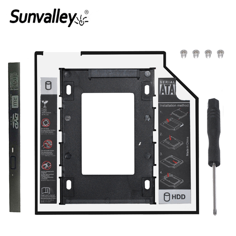 Sunvalley 2nd 2.5 12.7mm SATA 3.0 Caddy HDD SSD Enclosure/Adapter For External Hard Drive Disk 2TB Box CD DVD ROM Optibay Case ► Photo 1/6