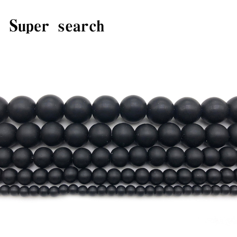 Natural Stone Black Dull Polish Matte agat Onyx Frost Glass Beads Bracelet Woman 4 6 8 10 12 14 mm Fit DIY For Jewelry Making ► Photo 1/6