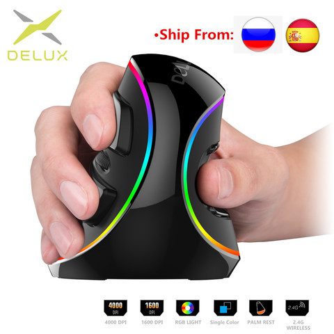 Delux Ergonomics Vertical Gaming Wired Mouse RGB/Single Color/Wireless 6 Buttons 4000 DPI Optical RGB Wireless Right Hand Mice ► Photo 1/6