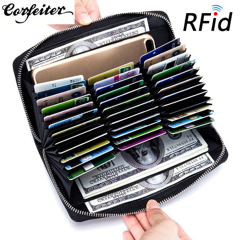 Corfeiter Genuine Leather RFID Blocking Credit Card Holder Men Organizer Travel Passport Purse Business Cardholder Women  37 ► Photo 1/5