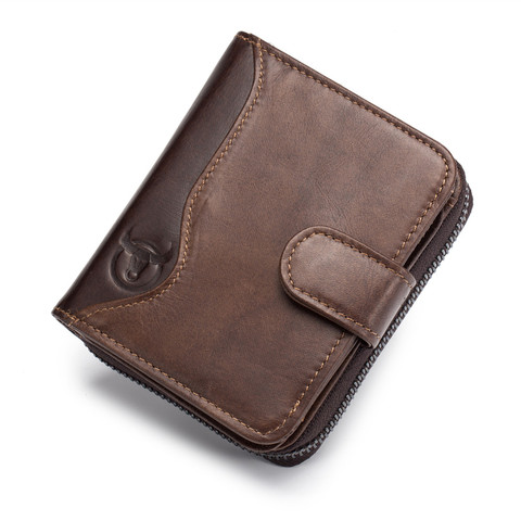 BULLCAPTAIN Genuine Leather Men Wallet Fashion Coin Purse Card Holder rfid Wallet Men Portomonee Male Clutch Zipper Clamp Money ► Photo 1/6