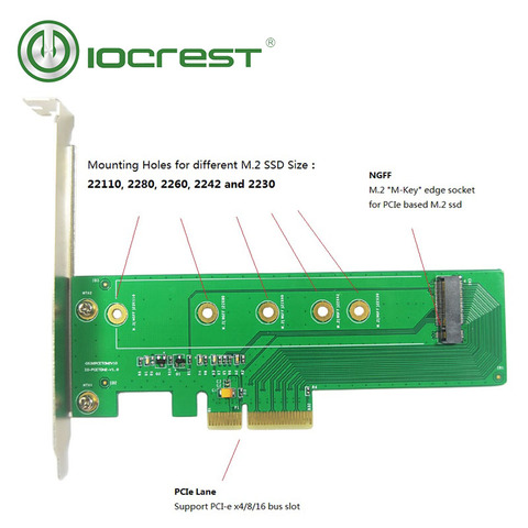 IOCREST M.2  M key NVMe SSD PCIe Adapter Card support full size like 22110 2280 2260 2242 2230 Size ► Photo 1/6