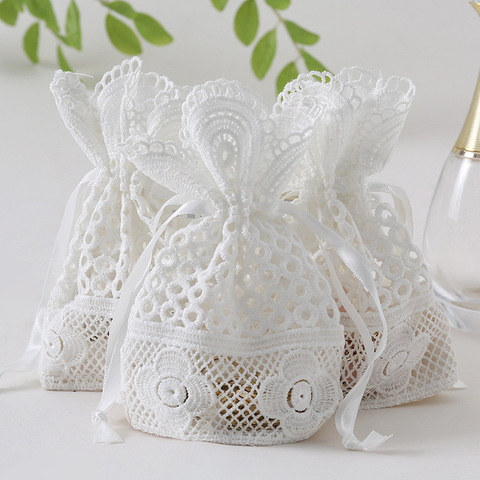 New 1PC 10x14cm Jewelry Gift Bag White Eyelet Lace Bag Bunch Pocket Wedding Candy Bag Gift Pocket for Jewelry Muzzle Gift Bag ► Photo 1/5