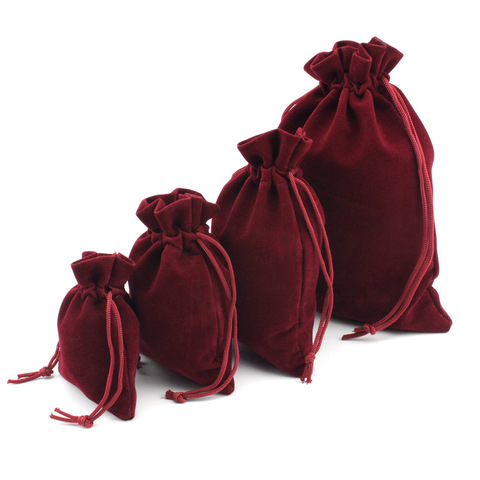 1 Pack Multi Size Wine Red Drawstring Velvet Bags Organza Storage Pouches For Christmas Wedding Gift Bags Jewelry Packaging ► Photo 1/5