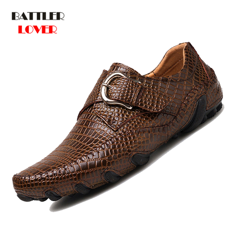 Crocodile Leather 2022 New Men Flat Shoes Men Soft Split Leather Male Moccasin Driving Loafers Shoes Mens Casual Punk Homme Shoe ► Photo 1/6