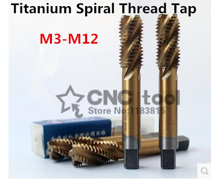 10PCS M3/M4/M5/M6/M8/M8*1/M10/M10*1 /M12 yellow coated high speed steel machine taps spiral groove machine tap,Spiral Thread Tap ► Photo 1/1