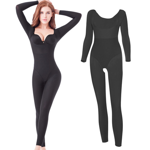 ZYSK Tummy Slimming Shapewear Women Full Length Long Sleeve Body Shaper Open Crotch Bodysuit Underbust Shapers ► Photo 1/6