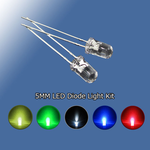 F5 LED Diode DIY Kit Water clear 5MM Red Yellow White Green Blue LED LAMPS 5color*20=100pcs package ► Photo 1/6