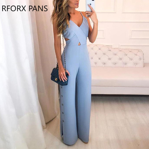 Crisscross Spaghetti Strap Button Slit Side Jumpsuit ► Photo 1/3