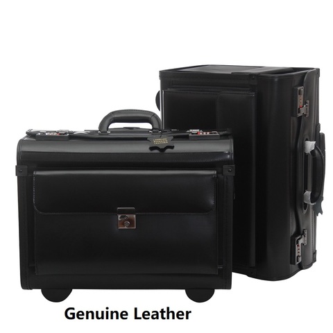 Genuine Leather Pilot Rolling Luggage Casters Cabin Wheel Suitcases Captain Travel Bag 18/19 inch Business Carry On Trolley ► Photo 1/5