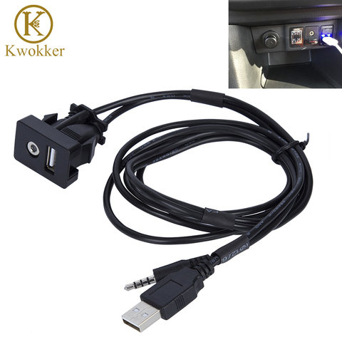 1M Car Boat Dash Flush Mount USB Port 3.5mm AUX USB Extension Cable Lead Mounting Panel Headphone Male Jack Flush Mount Adapter ► Photo 1/1