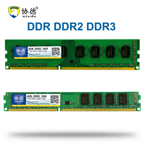 Xiede Computer Desktop PC RAM Memory Module DDR 1 2 3 DDR1 DDR2 DDR3 512MB 1GB 2GB 4GB 8GB 16GB PC PC2 PC3 1600MHz 800MHz 400MHz ► Photo 1/6