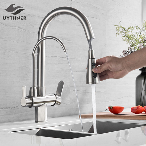 Uythner Water Filter Faucet kitchen faucets Dual Handle Filter faucet Mixer 360 Degree rotation Water Purification Feature Taps ► Photo 1/6