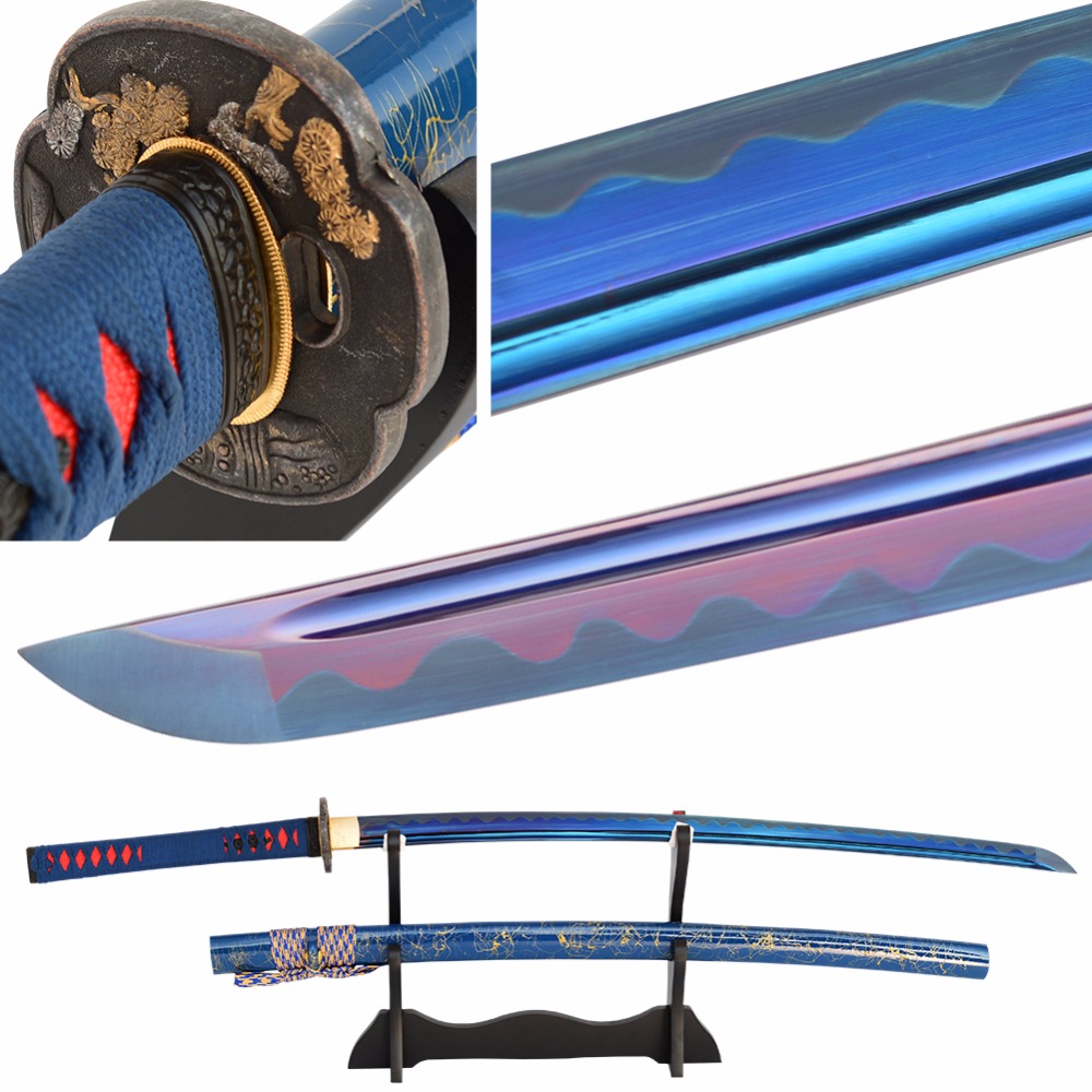 HandMade Japanese Sword Samurai Katana Sharp Blue High Carbon Steel Blade Battle 