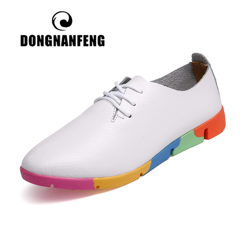 DONGNANFENG Women Mother Female Ladies Shoes Flats loafer Cow Genuine Leather Soft Pigskin Casual Lace Up Footwear 35-44 AZE-910 ► Photo 1/6