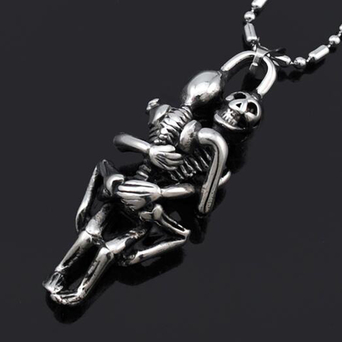 Stainless Steel Double Skull Pendant Chain Cross Necklace Men's Fashion Wild Black Jewelry New Arrival ► Photo 1/6