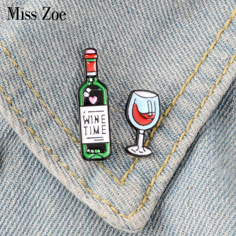 2pcs/set WINE TIME Wine and Glass Enamel pin brooches Bag Clothes Lapel Pin Button Badge Cartoon Jewelry Gift for Lovers friends ► Photo 1/6
