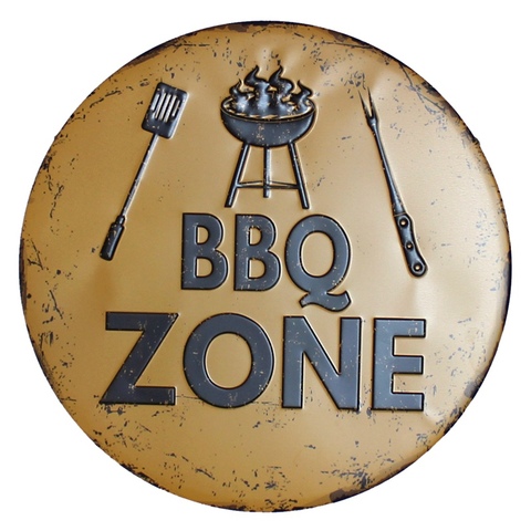 BBQ Zone Retro Plaque Metal Tin Signs Cafe Bar Pub Signboard Wall Decor Vintage Nostalgia Round Plates Christmas Gift 30CM R006 ► Photo 1/6