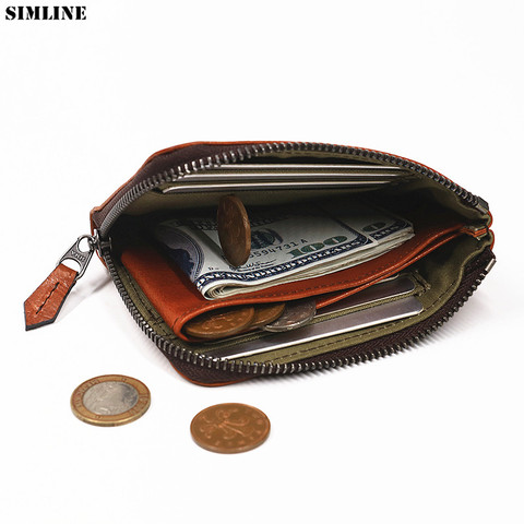 Genuine Leather Wallet For Men Women Unisex Vintage Cowhide Short Small Slim Zipper Wallets Purse With Coin Pocket Card Holder ► Photo 1/6