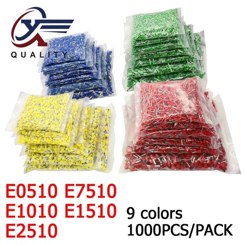 1000pcs/Pack E0510 E7510 E1010 E1510 E2510 Insulated Ferrules Terminal Block Cord End Wire Connector Electrical Crimp Terminator ► Photo 1/4