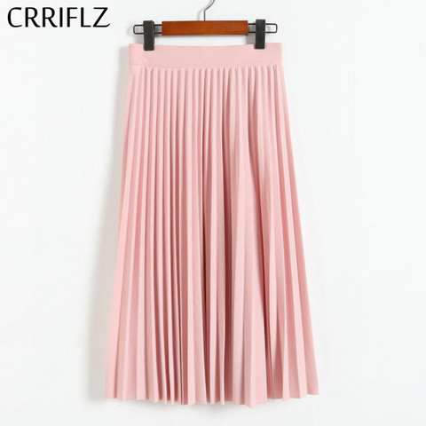 CRRIFLZ Spring Autumn Fashion Women's High Waist Pleated Solid Color Half Length Elastic Skirt Promotions Lady Black Pink ► Photo 1/6
