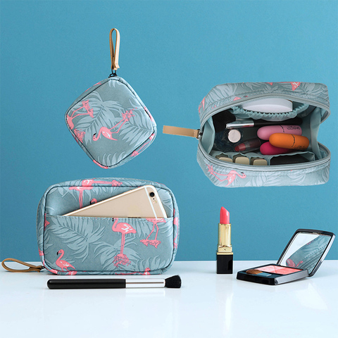 Cosmetic Bag Organizer Waterproof Portable Makeup Bag Mini Solid Color Flamingo Travel Toiletry Storage Bag Beauty Wash Pouch ► Photo 1/6
