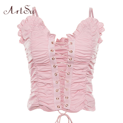 Pink Crop Tops Women Lace Up Sexy Summer Spaghetti Strap Top Cute Camis Ladies Summer Tops Cami - Price history & Review | AliExpress Seller - ArtSu Store | Alitools.io
