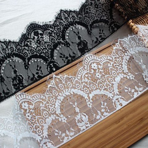 Width 16cm White Black Floral Embroidered Eyelash Lace Ribbon for Garment Decoration and DIY Craft Lace Trimming 3meters/lot ► Photo 1/5