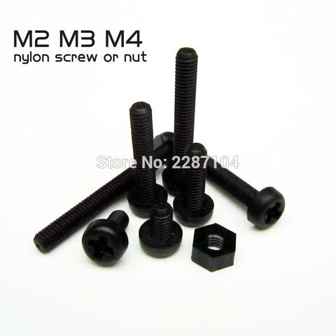 50pcs Brand New M2 M3 M4 Black Plastic Nylon Metric Threaded Machine Cross Round Pan Phillips Head Screw Bolt Hex Nut L=5-25mm ► Photo 1/4