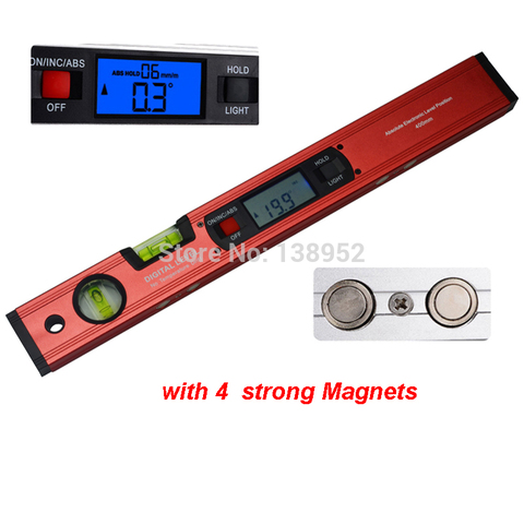 400mm 16inch Red Digital Angle Finder Level 360 Degree Range Spirit Level Upright Inclinometer with Magnets Protractor Ruler ► Photo 1/6
