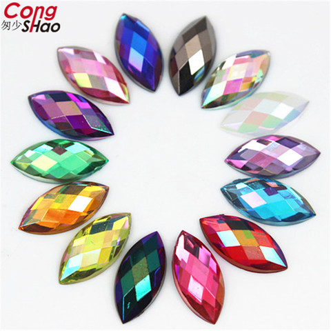 Cong Shao 100PCS 7*15mm AB Colorful Horse Eye Flatback Acrylic Rhinestone Trim Stones And Crystals Decoration Accessories WC54 ► Photo 1/6