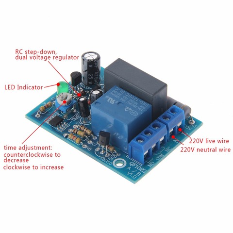 AC 220V Adjustable Timer Delay Switch Turn On/Off Time Relay Module Time Relays 5.8x4.3cm ► Photo 1/6