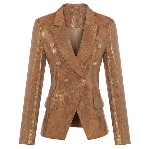 New Fashion Fall Winter 2022 Designer Blazer Women's Lion Metal Buttons Double Breasted Blazer Jacket Outer Coat Gold ► Photo 1/6