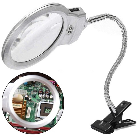 2.25x/5x LED Illuminating Magnifier Metal Hose Magnifying Glass Desk Table Reading LED Lamp Light with Clamp ► Photo 1/6