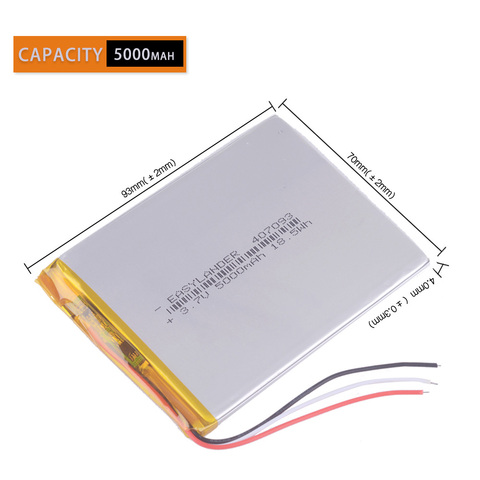 3wires 407093 3.7V 5000mAh  tablet battery with Protection Board For child Tablet prestigio multipad color 2 3g pmt3777_3g_d ► Photo 1/4
