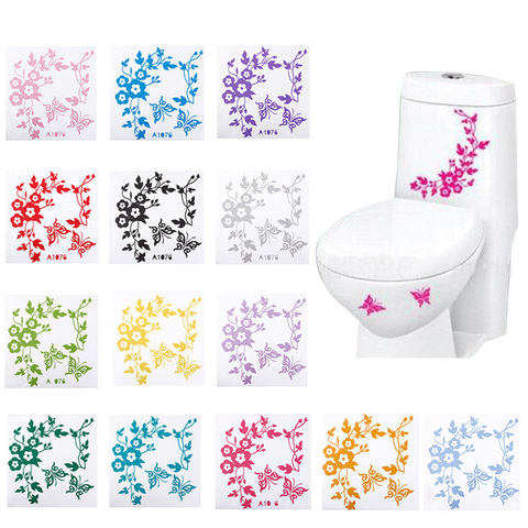 High Quality Colorful Butterfly&Flower Toilet Seat Sticker Bathroom Wall Home Decor #87432 ► Photo 1/6