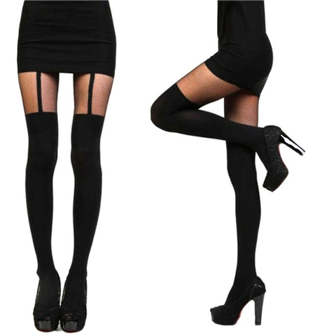 1pair fashion Female Sexy Black Fake Garter Belt Suspender Tights Over The Knee Hosiery Stocking One Size ► Photo 1/6