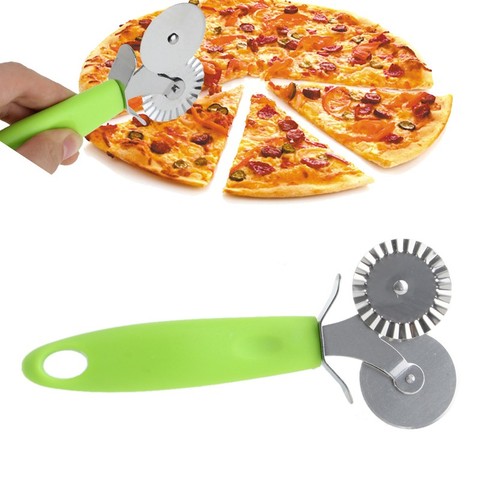 New Double Roller Pizza Knife Cutter Pastry Pasta Dough Crimper