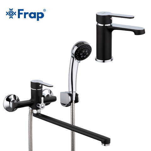 Frap new black 340mm Outlet pipe Bathtub shower faucet with bathroon basin taps set cold and hot water mixer  F2242+1042 ► Photo 1/6