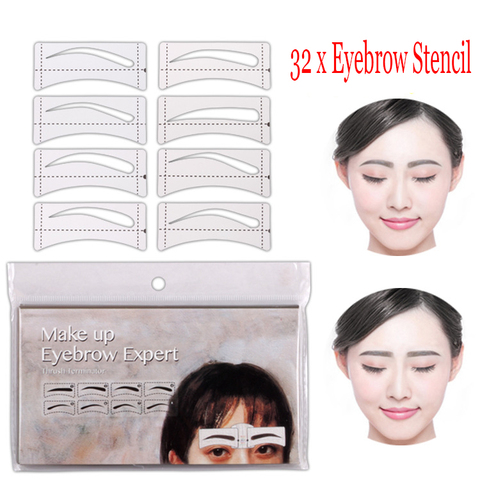 32 Pcs/Set Eyebrow Template Stickers Makeup Eyebrow Stencils Drawing Card Easy to use ► Photo 1/1
