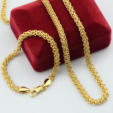 Fashion Long Men Women Unisex Yellow Jewelry Set  Yellow Gold Filled Plated Chain Necklace Bracelets Set Jewelry Helix Style ► Photo 1/5